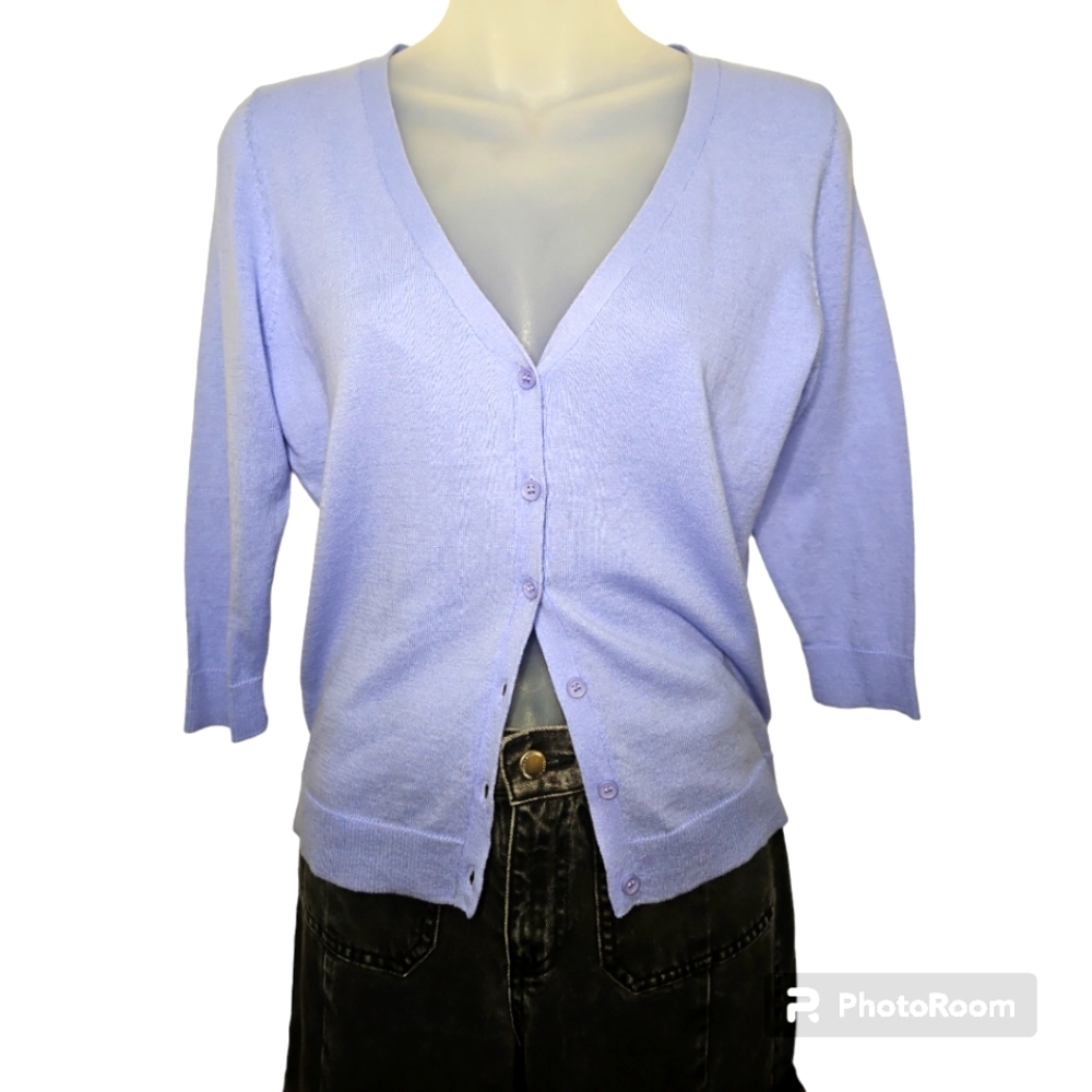 Frenchi 3/4 Sleeve Perrywinkle Button Up Cardi 100% Cotton Sz M
